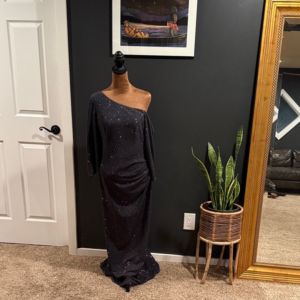 Oleg Cassini Black and Silver Gown